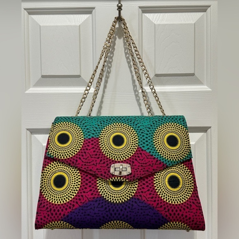 NEW African Print Chain Strap Shoulder Bag | Gold Chain | Structured Tote